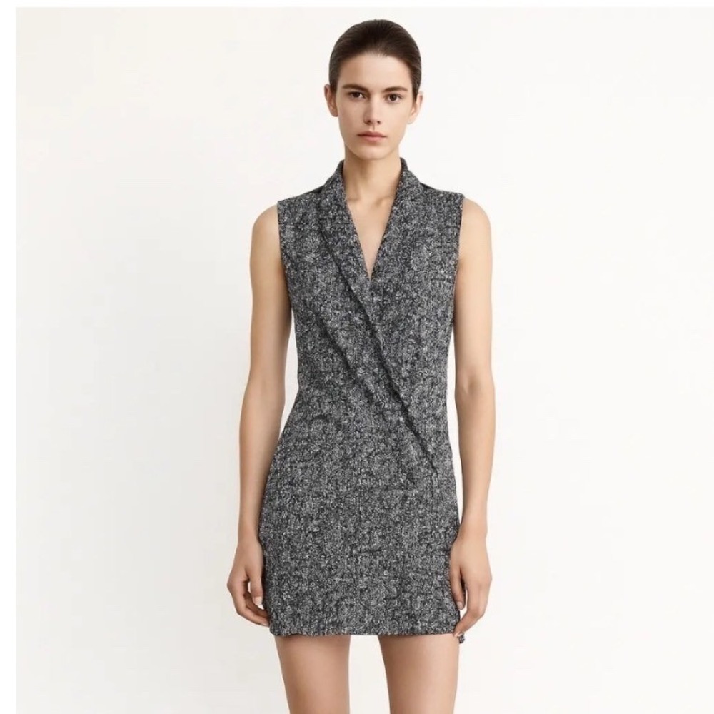 Sandro Paris Black White Sheered Stripe Sleeveless‎ Wrap Mini Dress Size 1